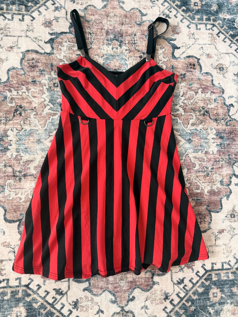 KillStar - Avril Lavigne Red and Black Striped Dress with Ring Detail